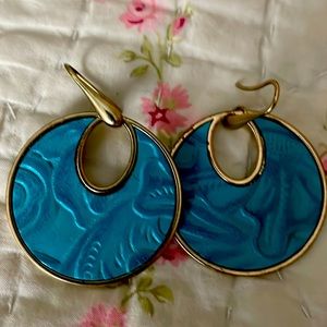 Patrica Nash turquoise and gold colored earrings.